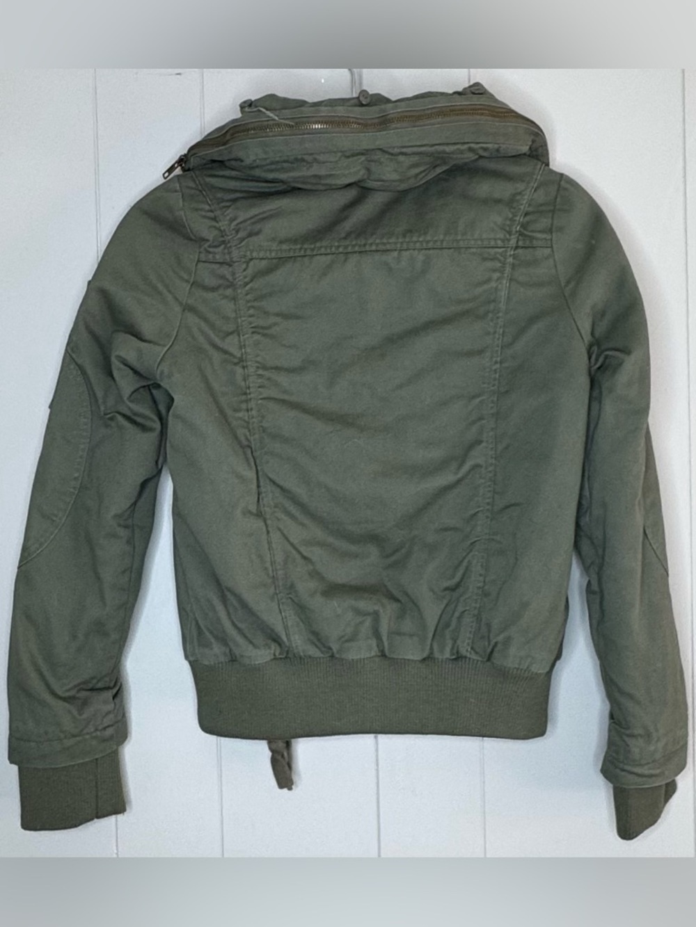 CoffeeShop Vintage Wash Utility Crop Bomber Roll Hood Jacket Womens XS - Picture 2 of 13